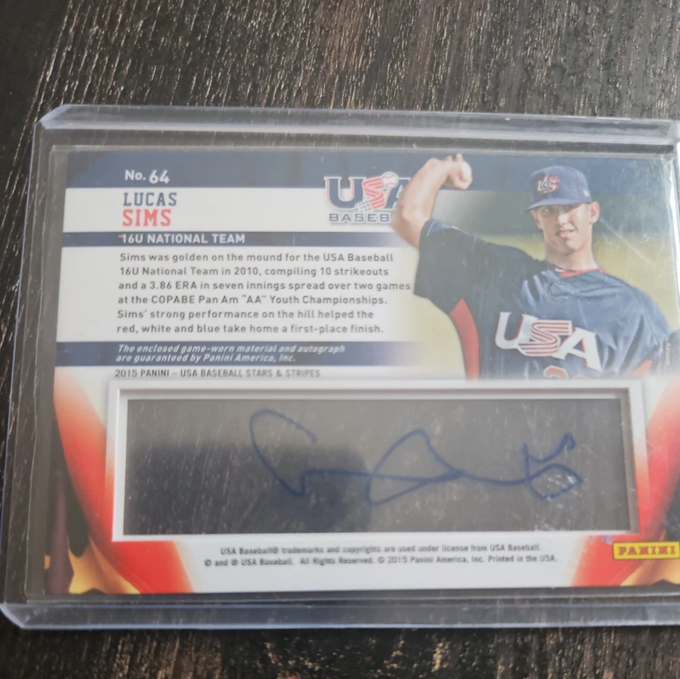 Lucas Sims 2015 USA Stars & Stripes  National Team Patch Auto  21/99 Color Match - Image 2 of 2