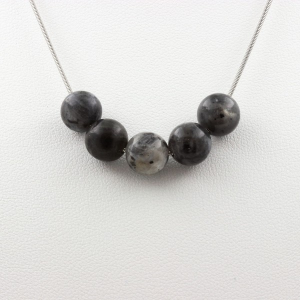 Halskette 5 Perlen Labradorit 8 Mm. Kette Aus Edelstahl Halskette Frauen, H-image