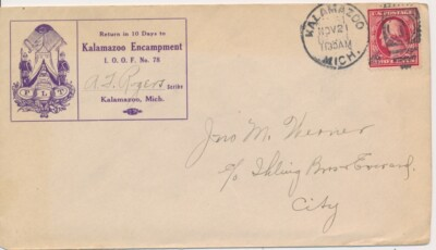 #ad I.O.O.F. Odd Fellows Kalamazoo Michigan Encampment no. 78 1900 Advertising corne $9.00