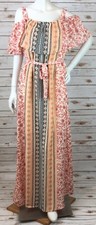 AUW Maxi Long Dress Womens 12 Corals w/Navy Blue Spag Straps Casual Floral NEW