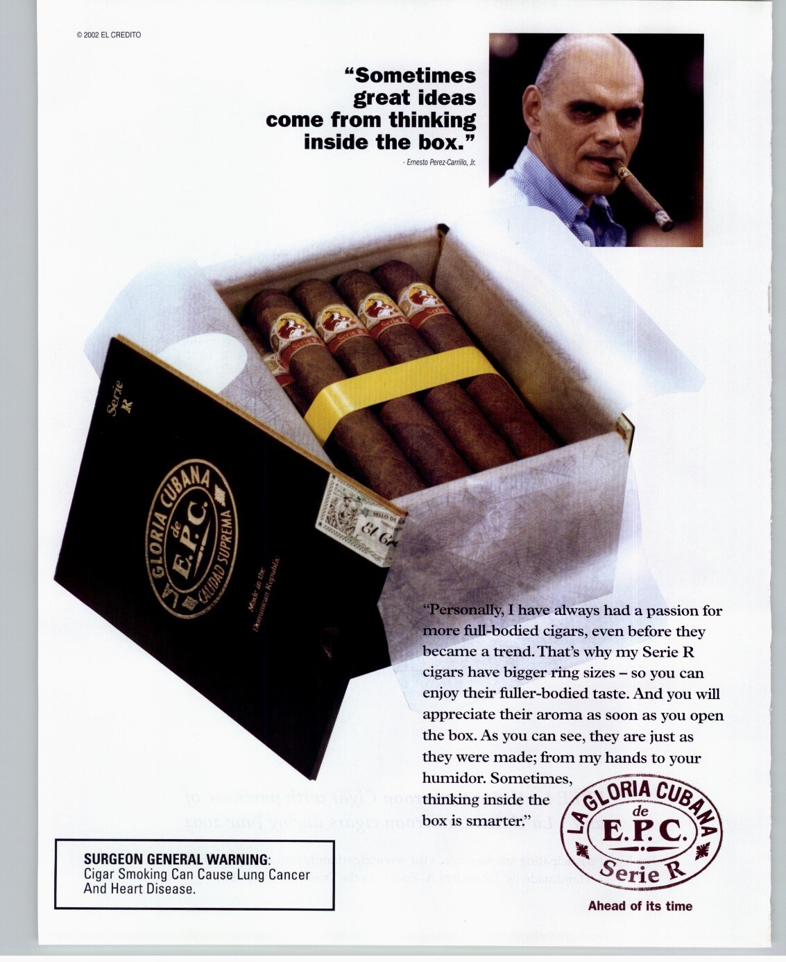 2002 La Gloria Cubana Serie R Cigars Vintage Print Ad Ernesto Perez Carrillo Pic