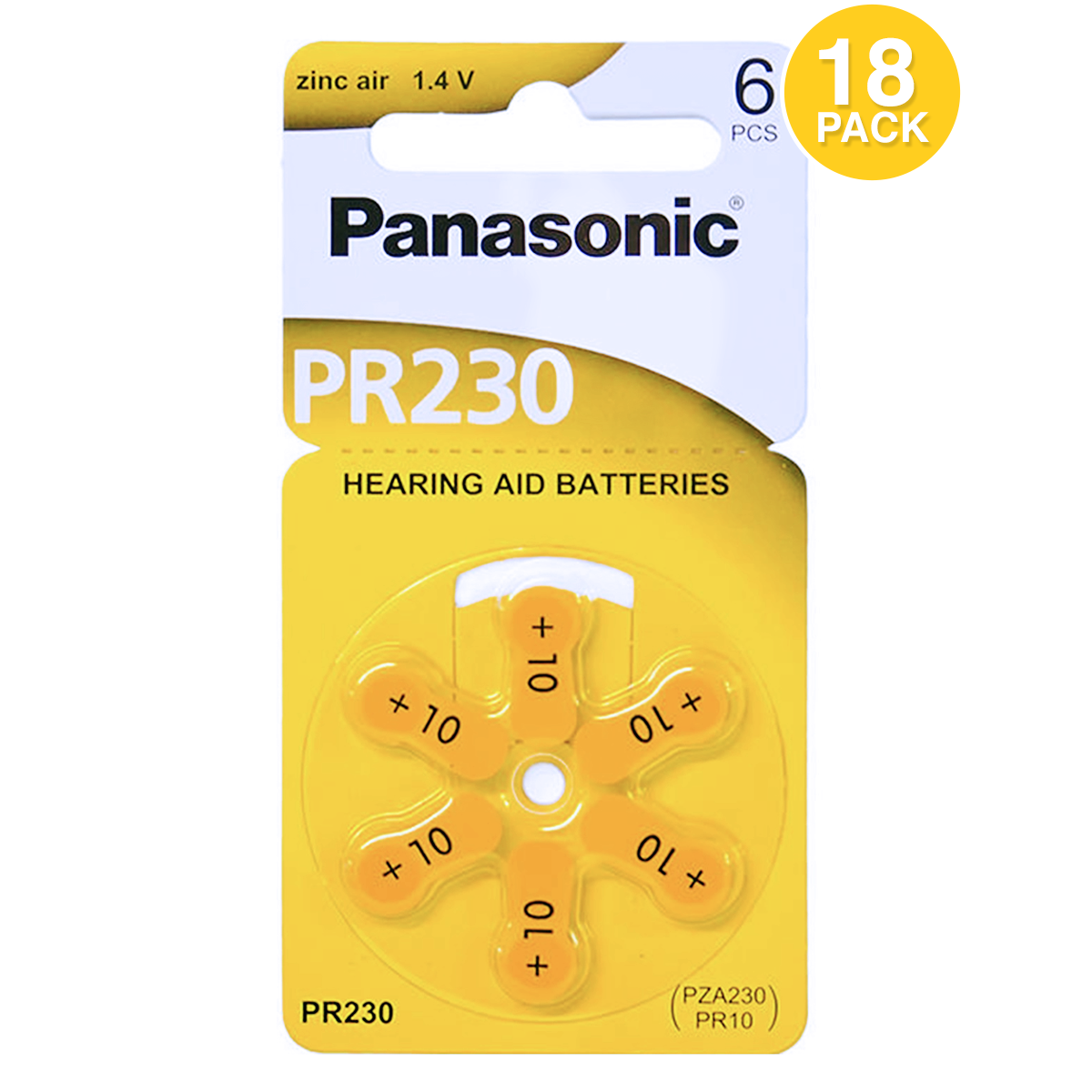 Panasonic Size 10 1.45V Zinc Air Hearing Aid Batteries (18 Pack)