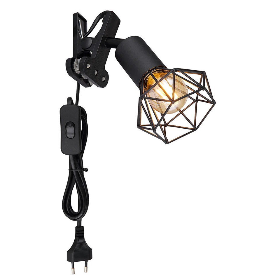 Globo Lampe À Pince Liseuse Métal Noir Écran Cage Interrupteur Câble E14 - Photo 2/4