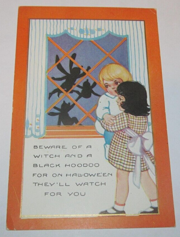 Vintage Halloween Whitney Made Postcard Beware Witch and Black HooDoo