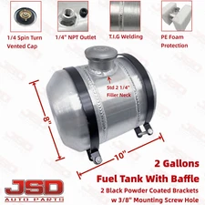 2 Gallon 8''x10" 1/4 NPT Spun Aluminum Center Fill Gas Tank Fuel Tank W/ Baffle