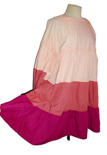 Aaron & Amber Pink Colorblock Tiered Babydoll Dress Long Sleeve Mini NEW