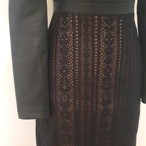 NEW BCBG MAXAZRIA 'NAHARA' Black Leather Look Lace Dress Size 8 approx - Picture 7 of 12