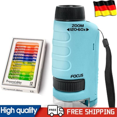 Pocket Microscope with Specimen Slides 60-120x Handheld Microscope Lab LED Light