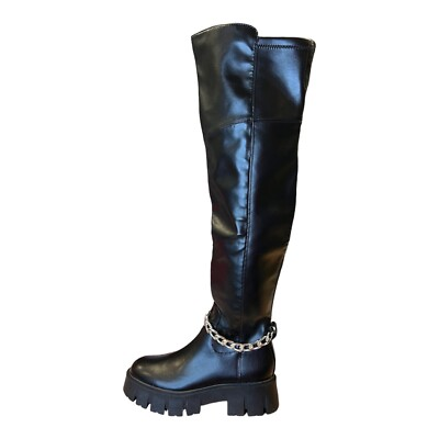 #ad #ad GBG G By Guess Los Angeles Coen Thigh High Black Boots With Chain NWOB $27.55