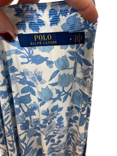Polo Ralph Lauren floreale abito avvolgente in crepe bianco/blu taglia 4 - Foto 8 di 9