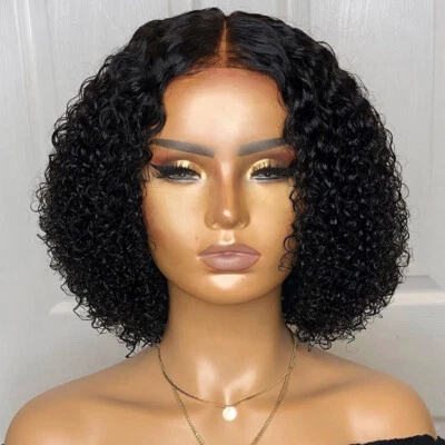 Human Hair Short Bob Wigs Curly 13in Hair Wig For Black Wigs Women's Hairpieces