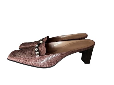 Franco Sarto Croc Embossed Slip On Mule Heel Purple Square Toe