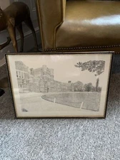 Vintage Framed Etching - Stately Home Palace - Architectural -44cm By 32cm