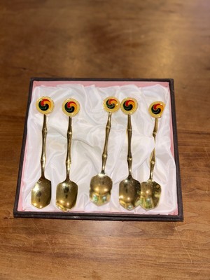 Korean Gold Plated Teaspoon Set (5), NIB, Vintage