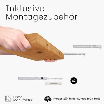 Rikani Wandregal Holz Esche Assiv Schweberegal - Handgefertigtes Regal Bücherregal Holzregal