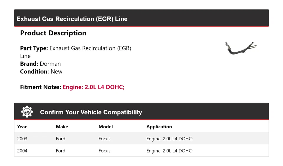 Ford Focus 2003-2004 2,0 L L4 DOHC Dorman EGR Line Foto 2 de 4