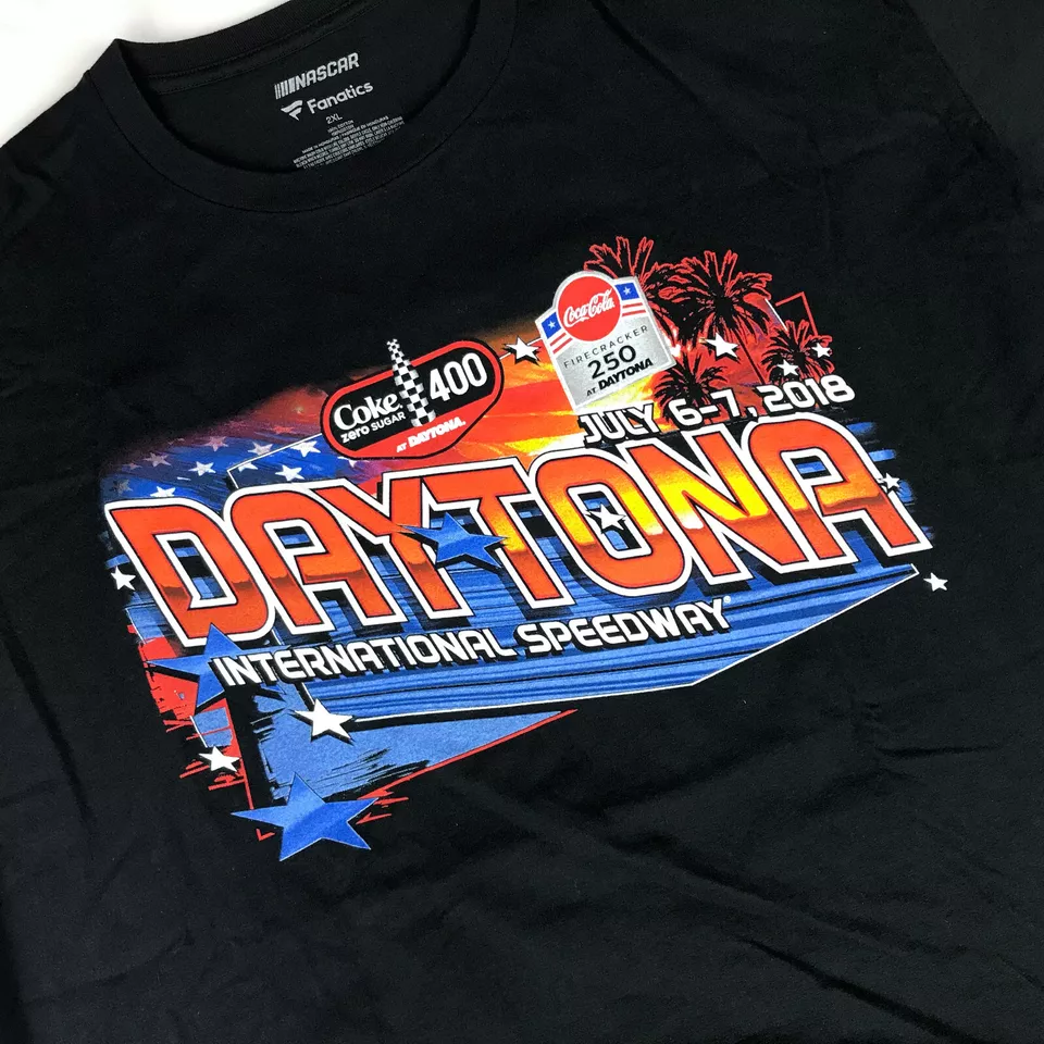 Футболка 2018 Coke 400 Daytona Firecracker 250 ~ ~ NASCAR для взрослых 2XL ~ черная XXL - Изображение 2 из 4