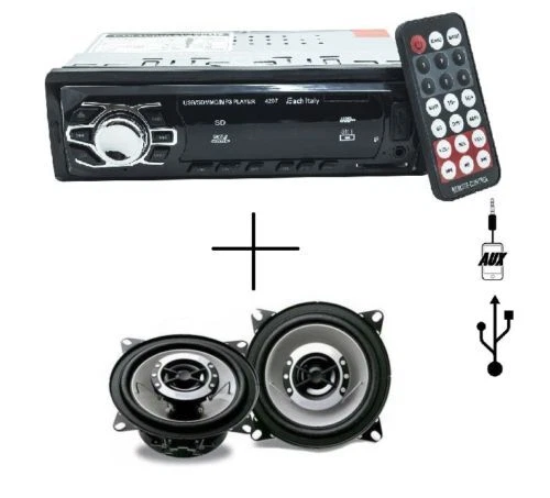 KIT AUTORADIO FM STEREO AUTO MP3 USB SD AUX WMA RADIO + COPPIA CASSE AUTO 250W - Immagine 2 di 3