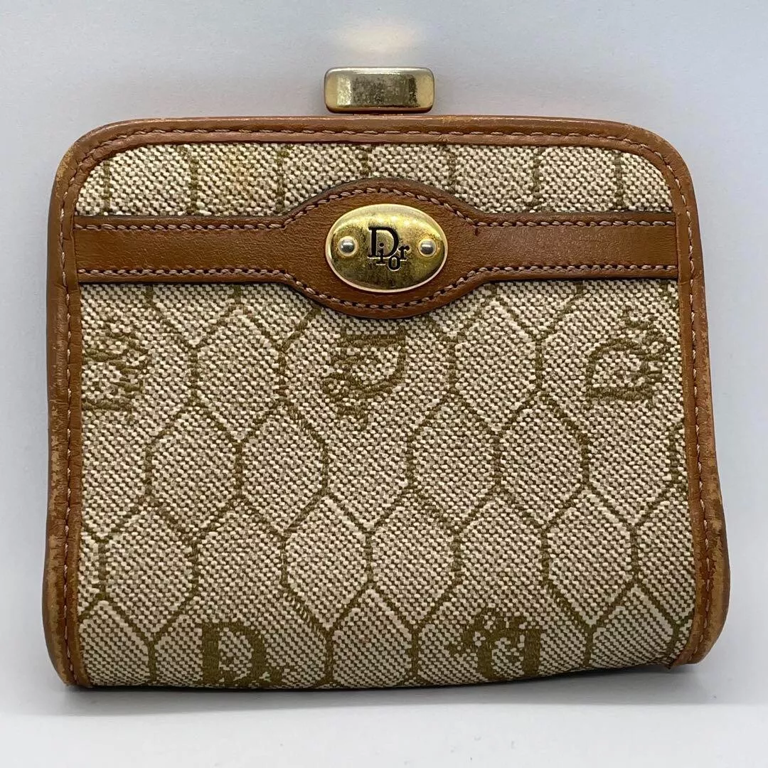 Christian Dior Fermoir Compact Portefeuille Porte Monnaie Cuir Vintage Marron 684
