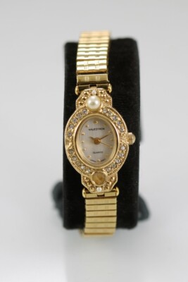 Majestron Damen Uhr Gold Edelstahl Stretch Wr Batterie Weiß Quartz