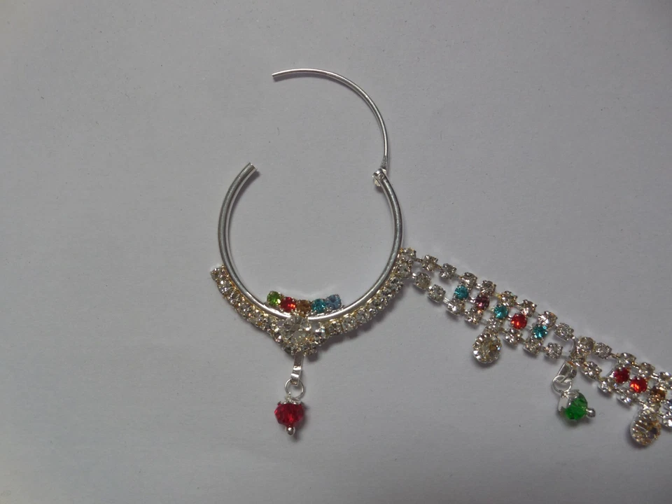 Посеребренные нос кольцо с цепочкой индийский Nath пирсинг модные ювелирные изделия свадьбы - Изображение 3 из 4