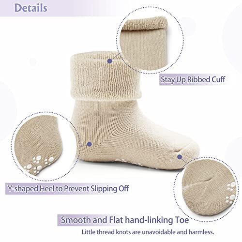 Baby Winter Socks Non Slip Warm Socks with Grips for 2-4T Mix Solid Color 5225 - Picture 2 of 5