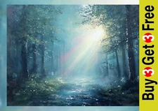 Enchanted Forest Sunlit Path 5"x7" Print on Matte Paper | Atmospheric Oil Trees 