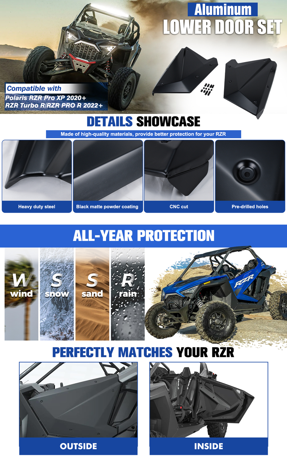 2 Seat Aluminum Lower Door Set For 2020-ON Polaris RZR PRO R XP # 2884659-458