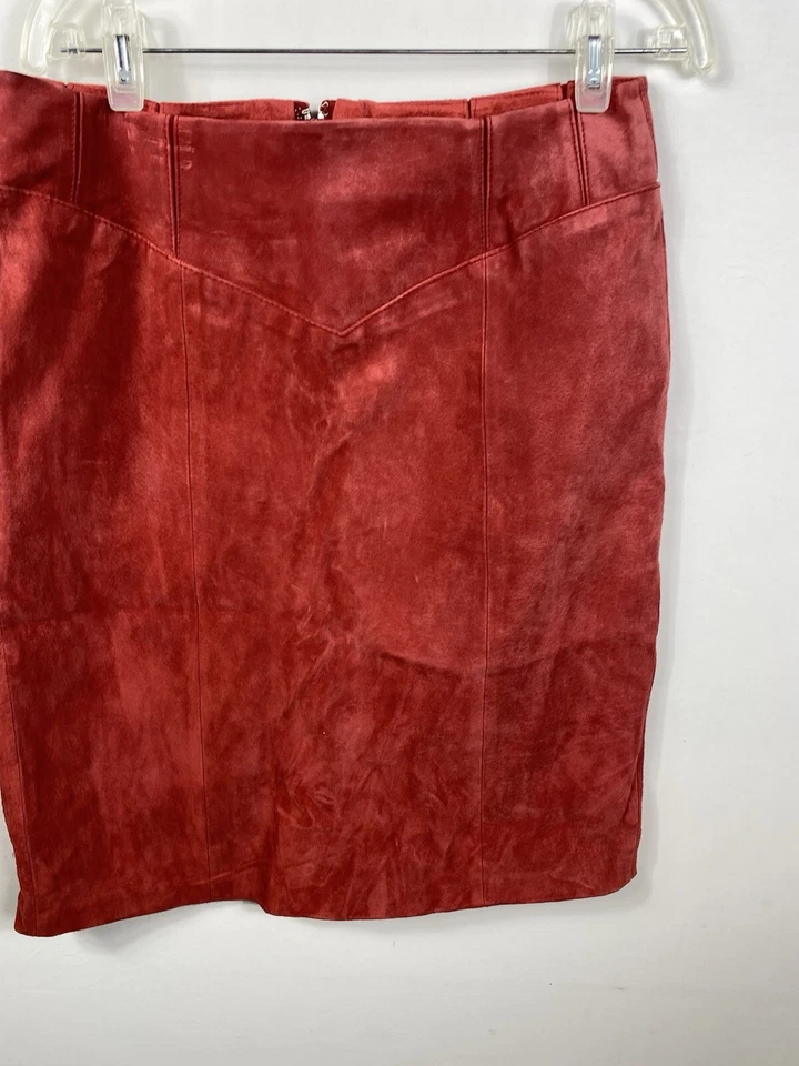 Dialogue Suede Leather Skirt Rose Pink Red 14 Vintage 90s Y2K Cowgirl Boho Retro - Image 4 of 4