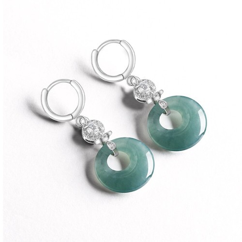 Orecchini pendenti ciambella intarsiata argento 925 giadeite blu ghiaccio certificato - Foto 5 di 9