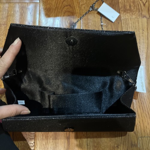 Brand New Sasha Black Sequin Clutch with Metal Floral Clasp And Long Strap - Picture 5 of 7