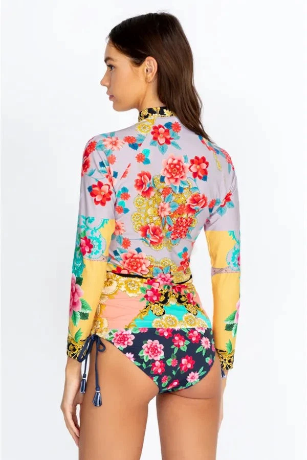 Camisa de Surf Johnny Was Natación Larga Japer Suave Protección contra Erupciones Top Rojo Floral Azul XL NUEVA Foto 4 de 4