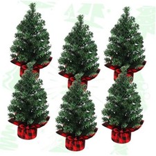 Pack 8" Tabletop Mini Christmas Tree, 24 Plaid Bow - Artificial 6 Red Black