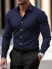 Men's Shirt Business Shirt Summer Solid Color Long Sleeve Casual Tops