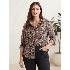 NWT Alexander Jordan Nude Cheetah Leopard Print Button Down Shirt Blouse Size XL