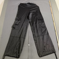 Zara Women Black Wide Leg Cargo Pants Size XS Drawstring Hem Utility Pockets