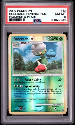 2007 Pokemon Diamond and Pearl Roserade 13/130 Reverse Holo PSA 8