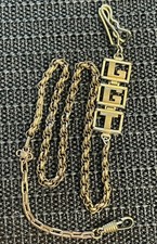 Vintage Swank Pocket Watch Chain 21  w/ Initials FOB Brass Chain Vest Hook