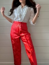 Vintage 60s Pants Cigarette Style High Waist Eastern Asia Inspired Brocade