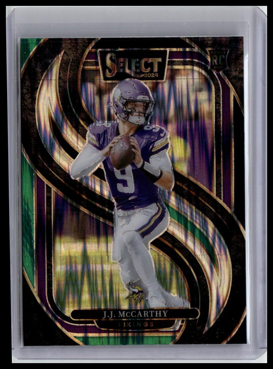 2024 Panini Select #134 J.J. McCarthy Black & Green Prizm Shock