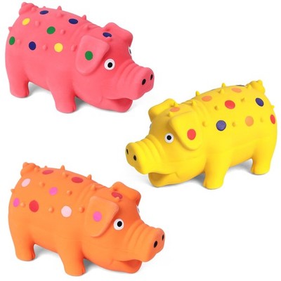 POPLAY 3PCS Squeaky Latex Grunting Pig Dog Toys, 4 Inch Prank Small, Colorful
