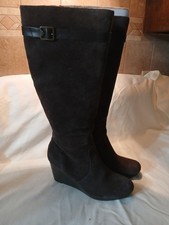 Women's Dark Brown Faux Suede Over Knee High Boots Size 8.5 M Zip UP Block Heel