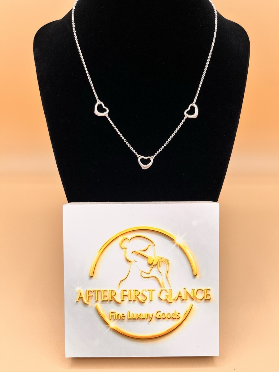 Authentic Tiffany & Co. Elsa Peretti Triple Open Heart Necklace