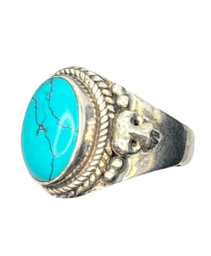 Turquoise blue sterling silver Native American animal head ring size 8 vintage