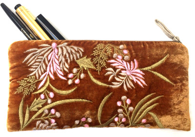 Anke Drechsel Zip Pouch Embroidered Silk Velvet Cosmetic Bag Cosmetic Bag