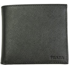 NEW Prada Black Saffiano Calf Leather Logo Bi...