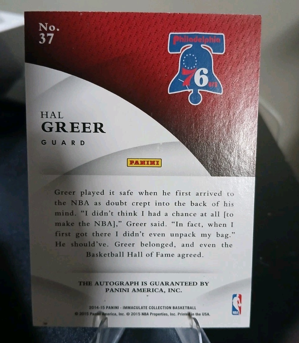 2014-15 Panini Immaculate  Ink Hal Greer Auto #63/75 #37. Nationals/76ers. HOF  view 2