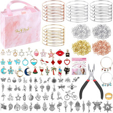 300Pcs Charm Bangle Bracelets Making Kit with Expandable Bangles, Charms, Jump R