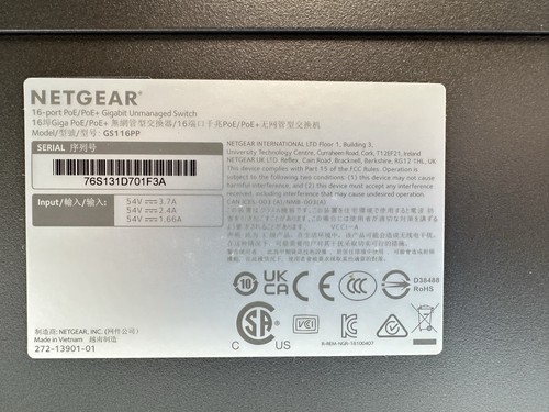NETGEAR POE Plus GS116PP100NAS 16-Ports Rack Mountable Ethernet Switch - Picture 7 of 9