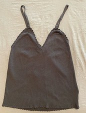 H M Divided Ribbed Gray Strapping Tank Top Medium